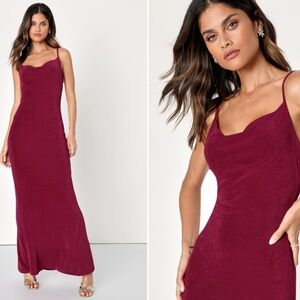 Lulu's Magenta Cowl Neck Sleeveless Maxi Dress - SMALL